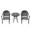 Ensemble de 3 meubles de patio en fonte d'aluminium, noir, coussins de couleur aléatoire pour repas en plein air, chaises empilables, table ronde avec trou pour parasol, Glad Time.