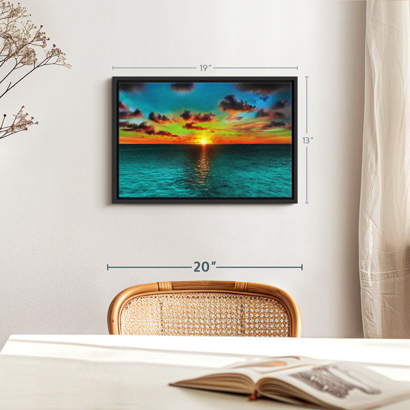 Coucher de soleil et océan, reproduction sur toile, H 13 po x l 19 po