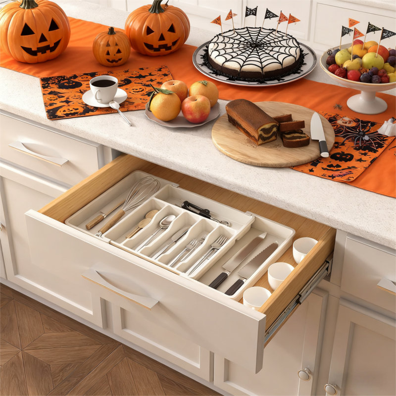 Rangement de tiroir Silverware, plateau à ustensiles extensible pour la cuisine, rangement en plastique réglable pour cuillères, couteaux, grand