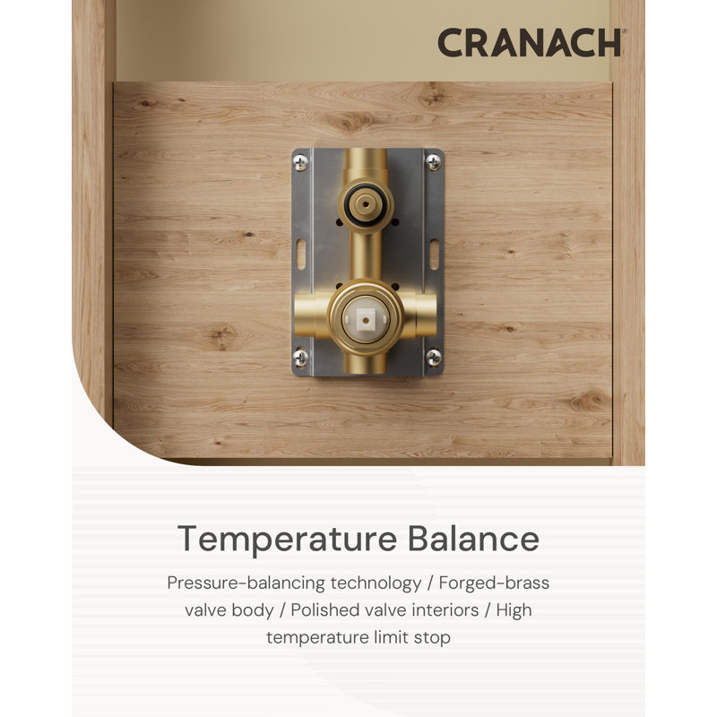 Crozet Pressure Balance Shower System with 8-Inch Round Rain Shower Head and Hand Shower (Valve Included), Brushed Gold