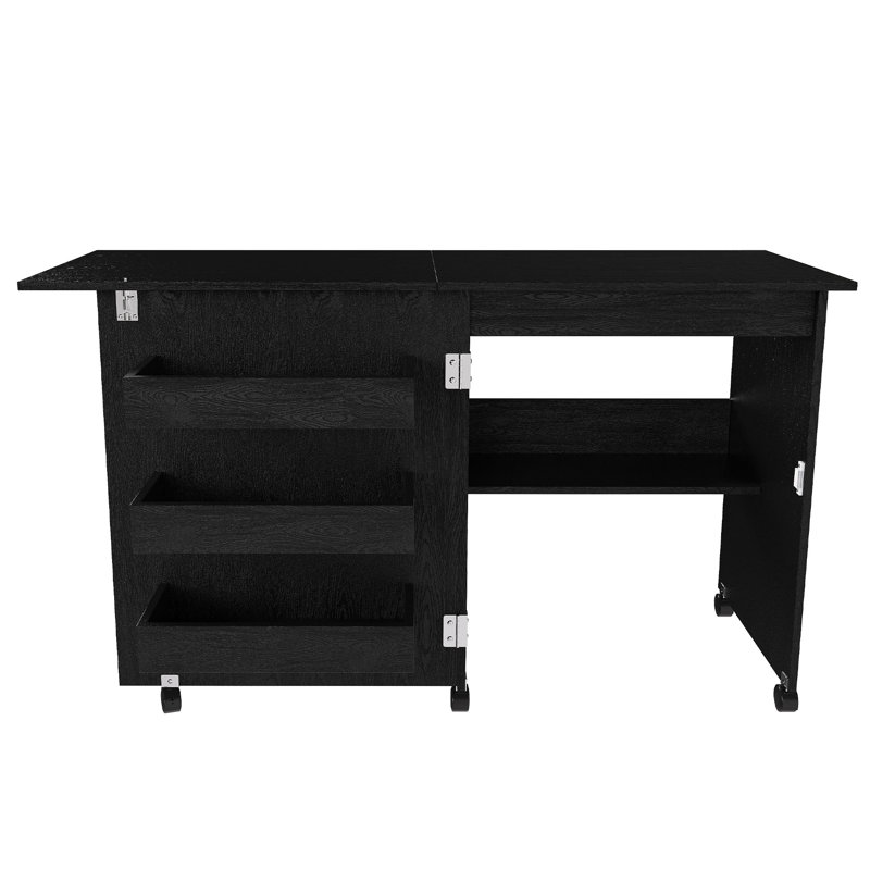 Table de couture pliante 4-en-1 45,67 "avec roues verrouillables - Poste de travail multifonctionnel, table de bout, bureau d'ordinateur et rangement de cuisine avec tablettes, table de machine à coudre roulante pour appartements