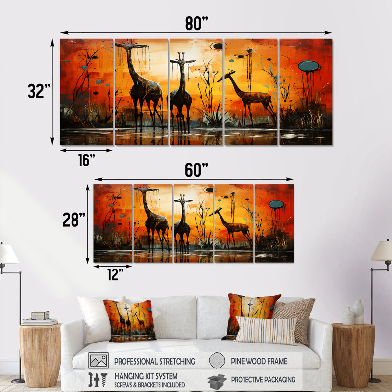 Décoration murale 5 pièces Culleen - Girafe, H 32 po x l 80 po