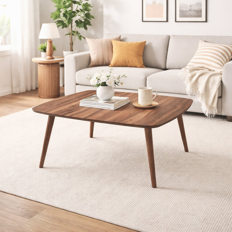 Table basse Oslo en bois massif avec coins arrondis et style Mid-Century