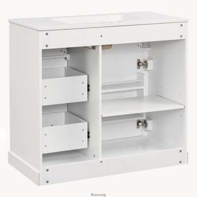 Meuble-lavabo autoportant de 36 po avec comptoir d'évier, armoire en panneau de fibres à densité moyenne avec 4 tiroirs, porte à fermeture en douceur et tablette réglable, lavabo en céramique, vert