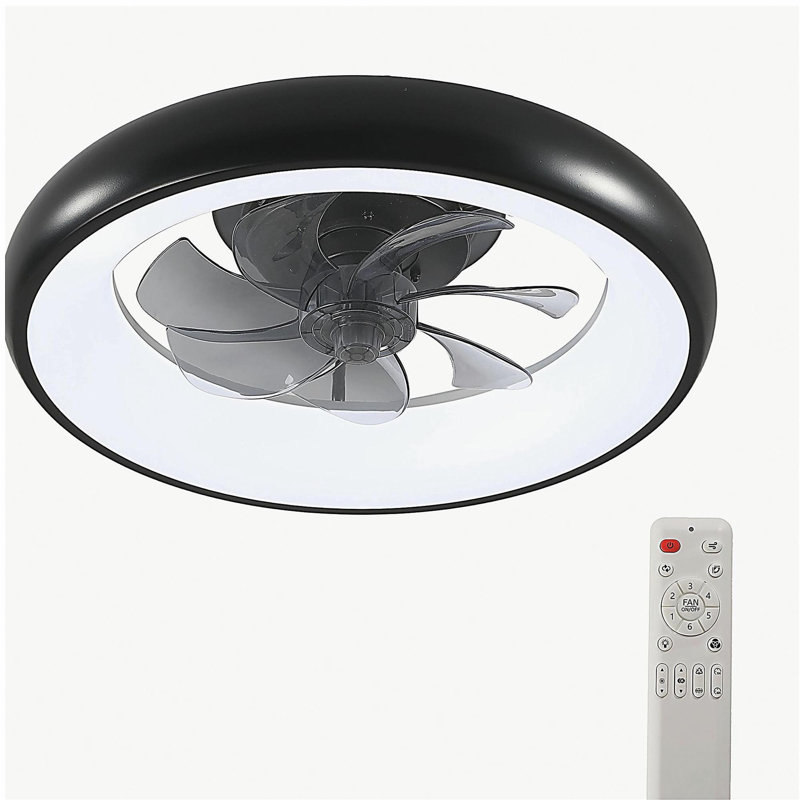 Lampe de ventilateur d'intérieur de 19 po avec télécommande, intensité variable, 7 pales, moteur à courant continu réversible, avec lumière DEL, noir
