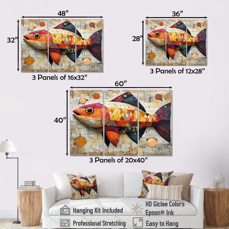 Red And Orange Arctic Char I - Fish Animal Wall Art Set, Wrapped Canvas, 32" H x 48" W x 1" D