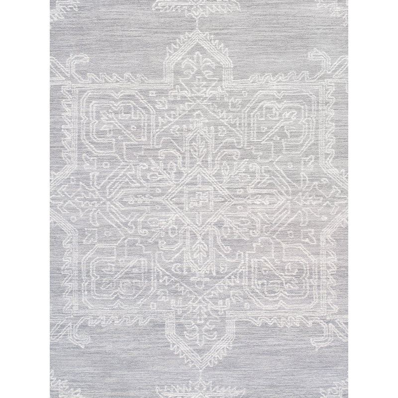 Modern Hand Tufted Oriental Area Rug in Silver / Ivory, Rectangle 7'9" x 9'9"