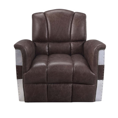 Retro Top Grain Leather Lounge Chair With Aluminum Accents And Tufted Back For Modern Comfort