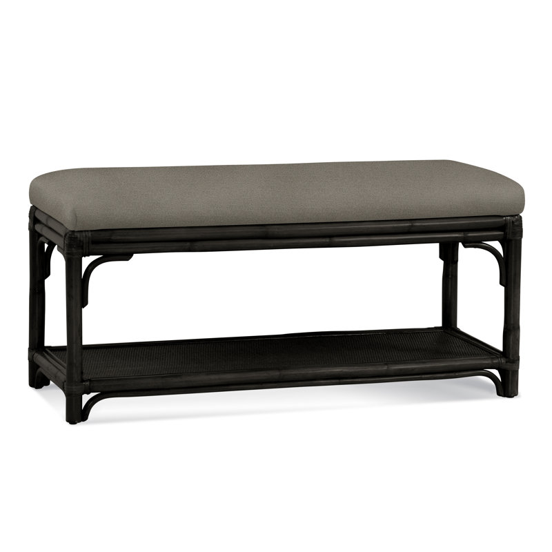 Summer Retreat Wicker Shelf Storage Bench, Antique Black, White Textured Performance; 0865-91