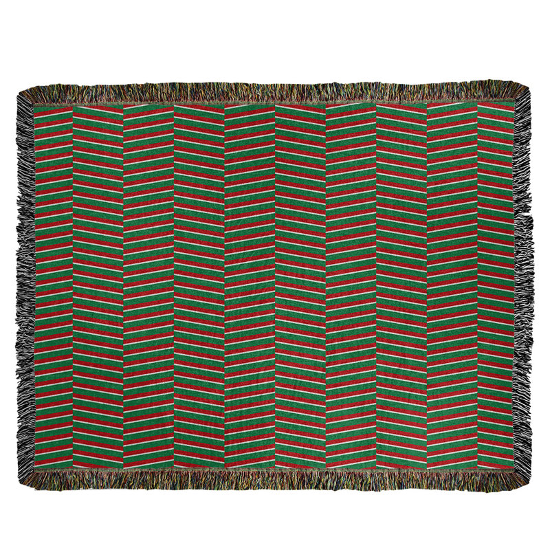 Hand Woven Throw Blanket, 60" W x 80" L, Striped, Dark Green/Red