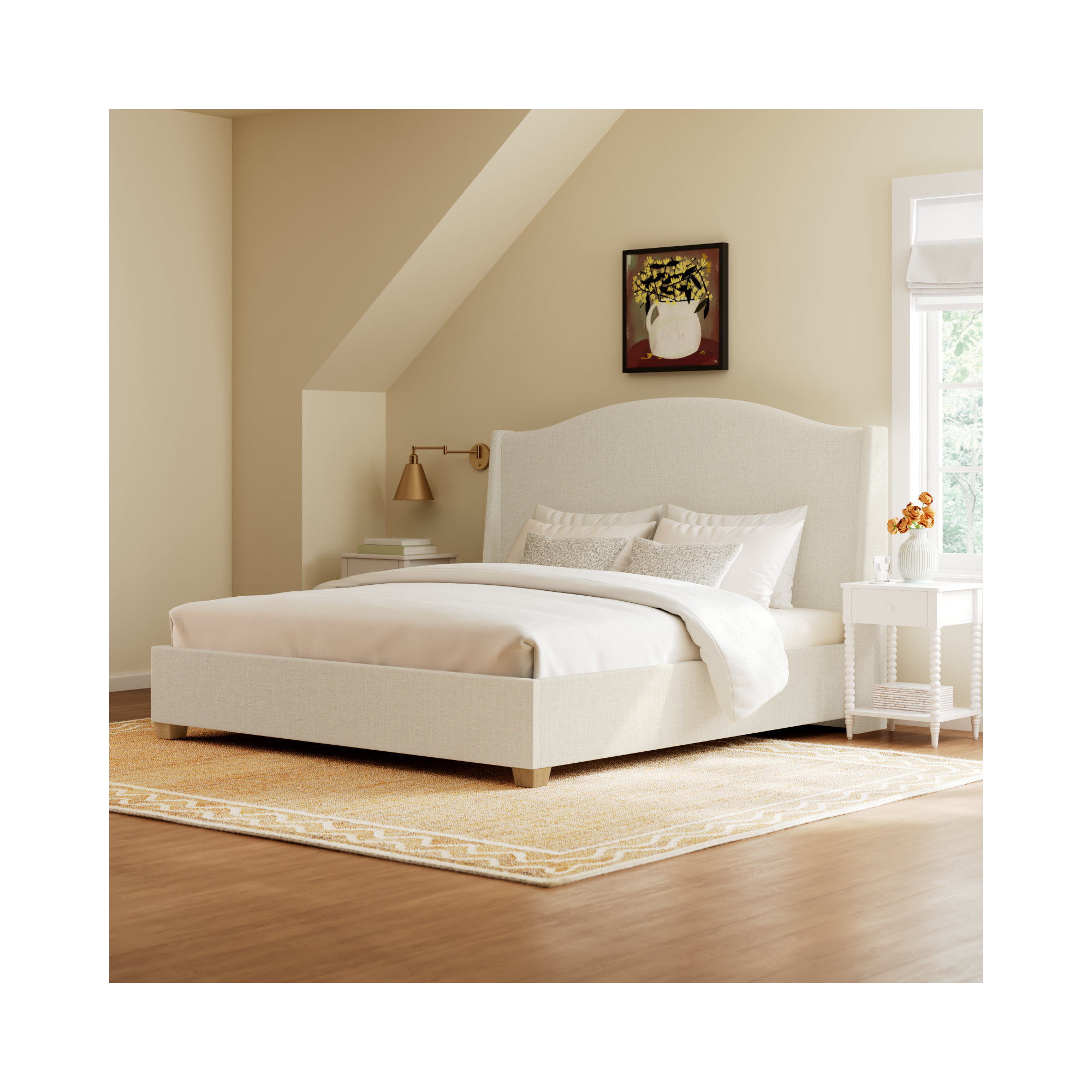 Allis Upholstered Wingback Bed, King, Classic Talc Linen