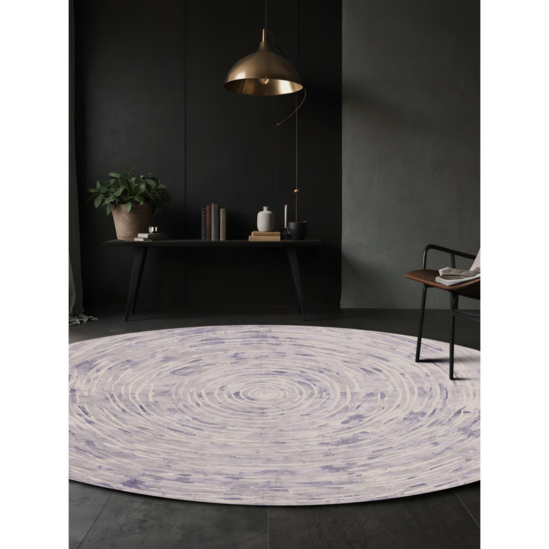 Tapis gris soyeux et moelleux, Rond 4 pi