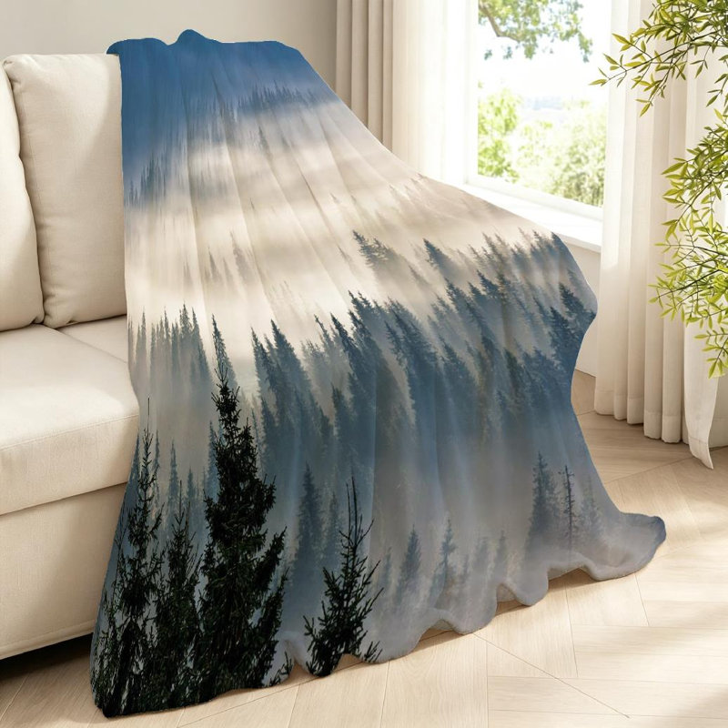 Jeté en flanelle transparente molletonnée, imprimé de sapins Meadow Forest, Throw 40" x 50"