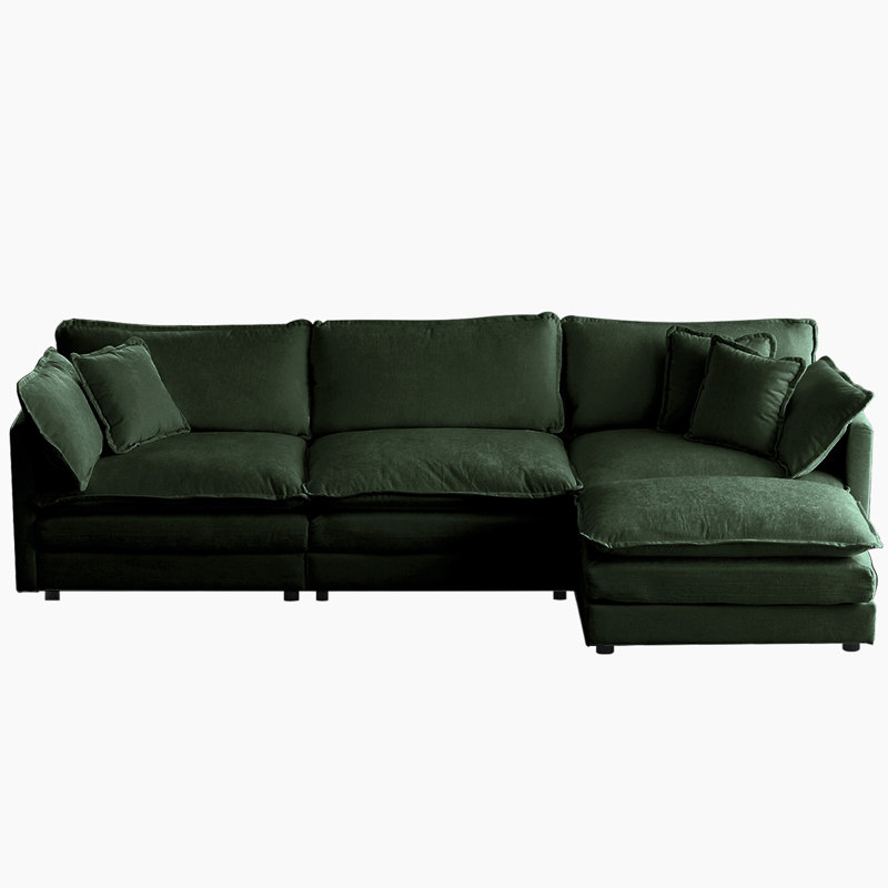 L-Shaped Sectional Sofa W/Reversible Footrest,sofas,couches, Green Chenille