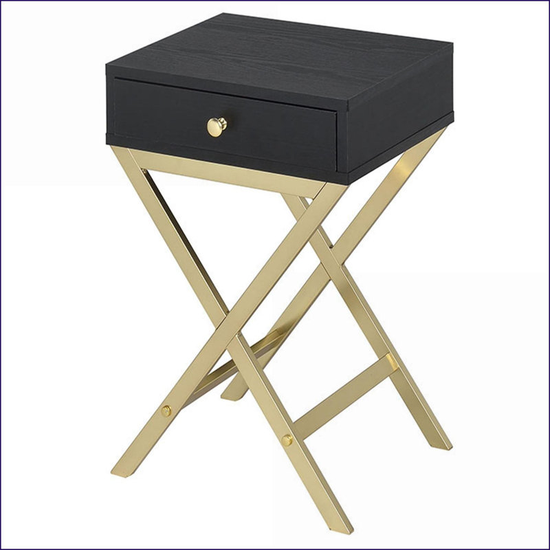 Chêne & amp; Table basse ronde dorée avec plateau sécuritaire, base en métal moderne pour le salon