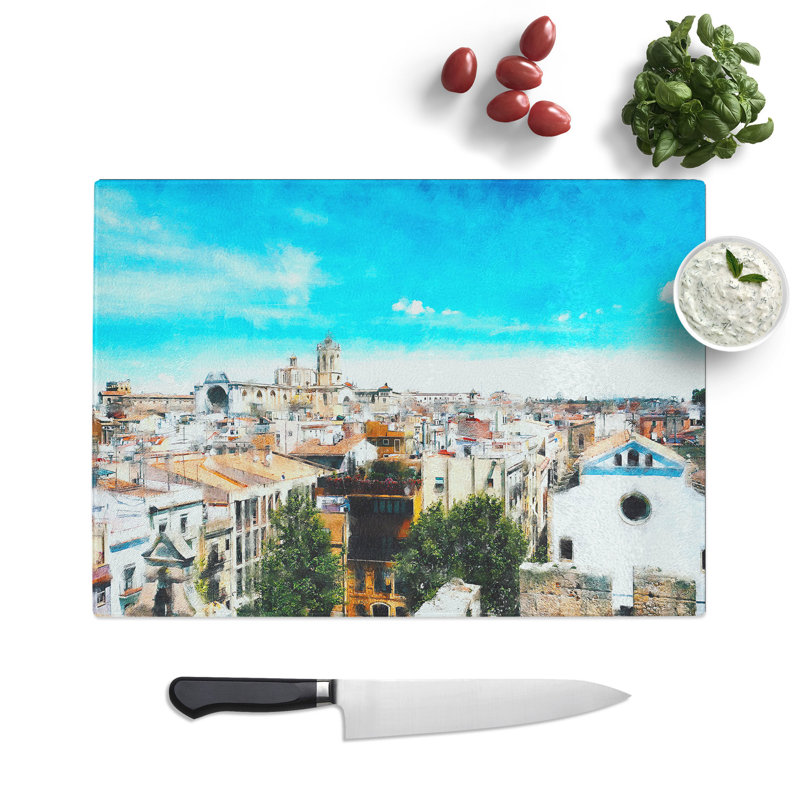 Tempered Glass View of Tarragona in Spain Painting Chopping Board, 20 cm x 28.5 cm