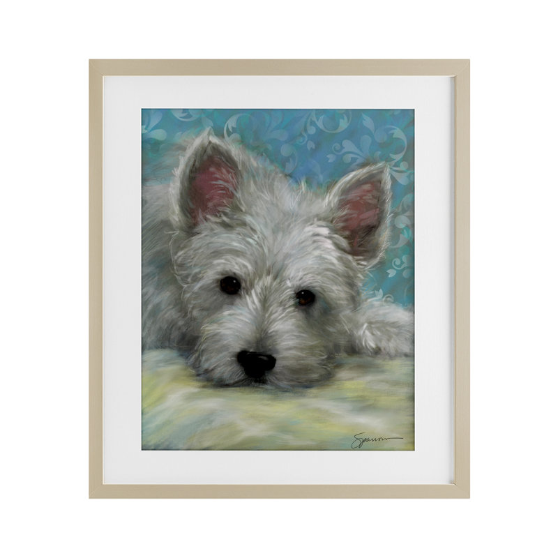 «Lazy Day White Terrier», reproduction sous verre encadrée, conception de Mary Sparrow, H 21 po x l 17 po