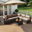 Ensemble modulaire de patio en osier pour 6 personnes avec table basse et coussins beiges-129591579