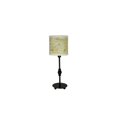 Lampe d'appoint bronze huilé avec abat-jour tambour imprimé de musique
