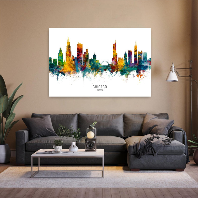 Chicago, Chicago, horizon, architecture contemporaine, art mural, H 40 po x l 60 po