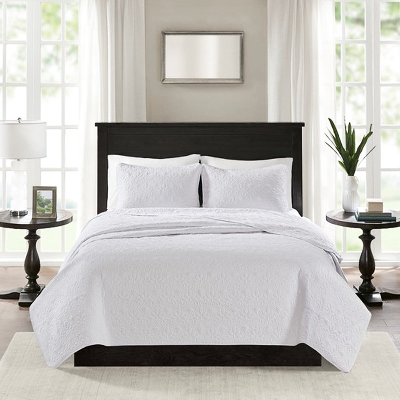 Courtepointe très grand / très grand réversible blanche - literie complète, bourre en coton prélavé, literie élégante avec taies décoratives pour une utilisation à l'année, courtepointe élégante et deux