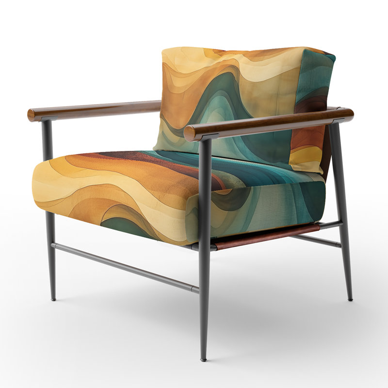Chaise d'appoint abstraite - Vagues de turquoise et fauteuil brun, Brown Round Arms