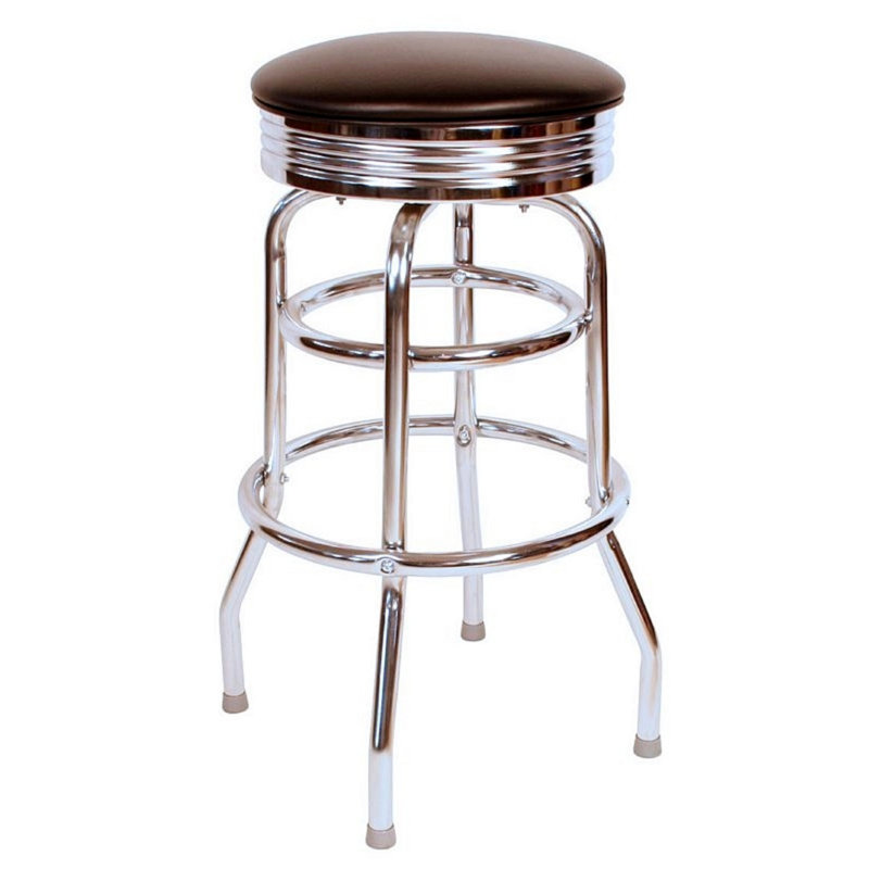 Retro Home Double Ring Chrome Pan Swivel 30" Bar Stool, Black