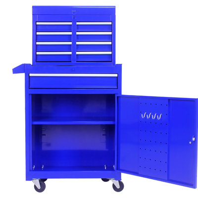 5 Metal Tool Chest With Bearing Slides & Adjustable Shelf - Blue Cabinet Hanging Panel