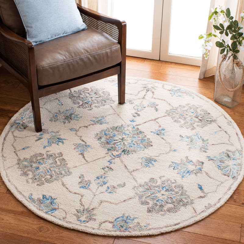 Micro-Loop Hand Tufted Wool And Cotton With Latex Oriental Rug, Round 5'