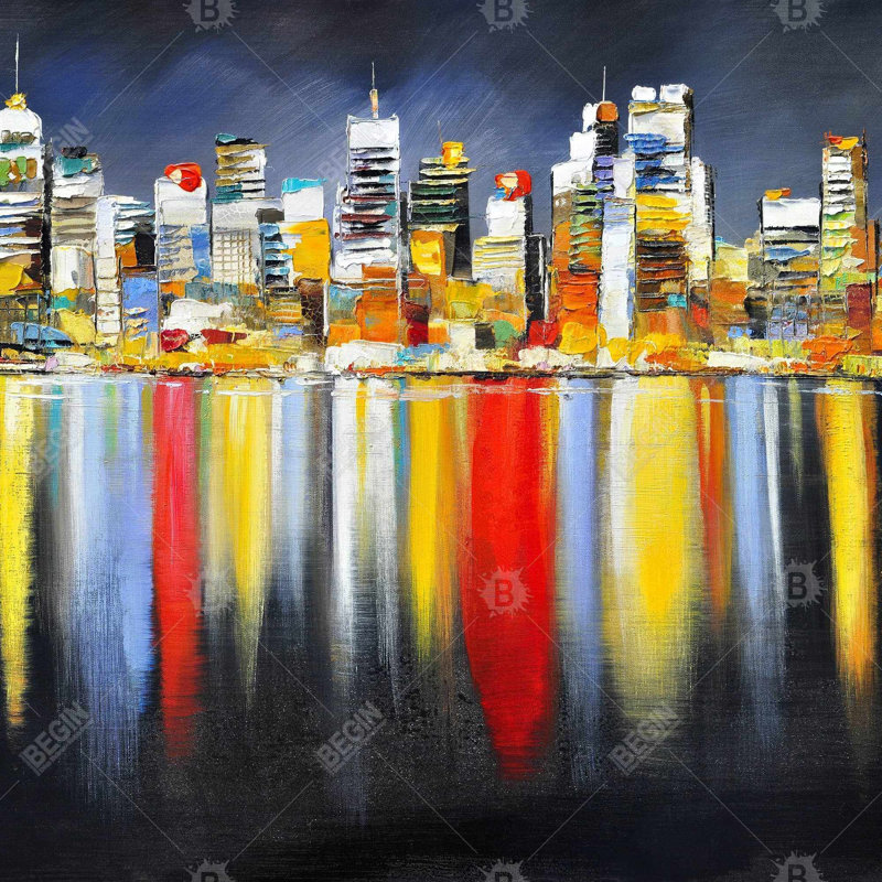 Colorful Cityscape Night Reflection Blue Throw - Home Decor