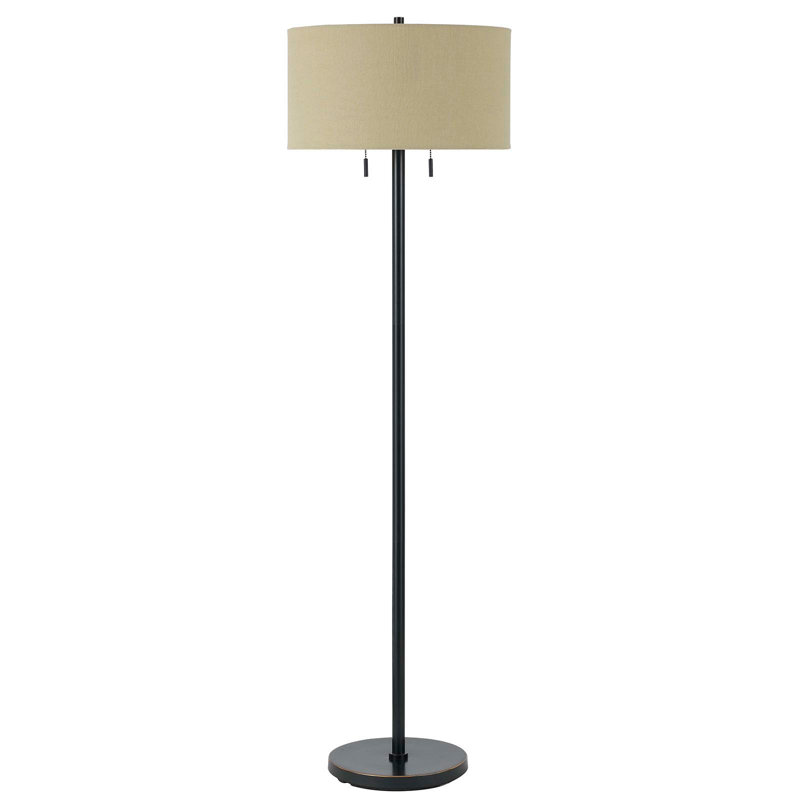 Lampe sur pied de forme traditionnelle 59 "à deux lumières avec abat-jour rectangulaire, Brun, Noir, noir, noir, noir