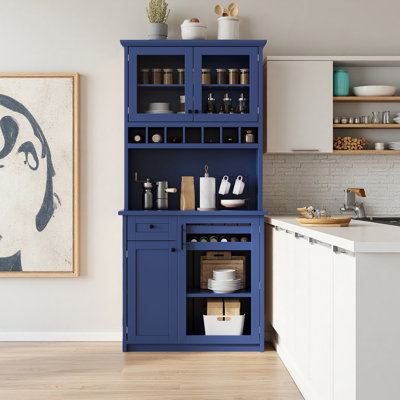 74.8" H x 35.4" W Kitchen Pantry Cabinet with Doors, 2 Pull-out Bottle Trays, and Adjustable Shelves