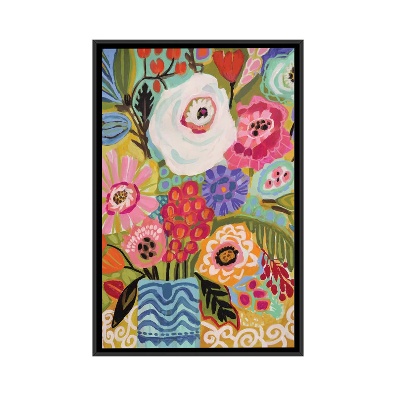 Fleurs fraîches dans un vase II par Karen Fields - reproduction d'art, Pas de tapis, Toile avec cadre noir