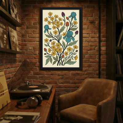Plants & Flowers Floral Pattern With Yellow And Blue Flowers