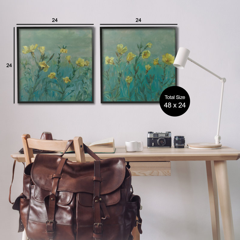 "Evening Primrose Flower 2", ensemble de 2 estampes numériques par Graham Reynolds, H 24 po x l 24 po, Cadre noir
