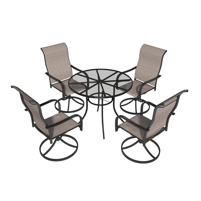 Ensemble 5 pièces de chaises de patio pivotantes en acier (parasol à durée limitée)