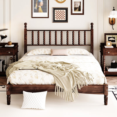Tête de lit grand format en forme de gourde, style rétro, finition noyer, lit plateforme en bois avec tête de lit, aucun sommier requis, finition