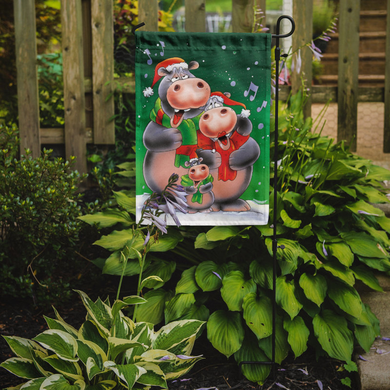Drapeau de jardin Genaladale Hippo Family Caroling, H 15 po x l 11 po