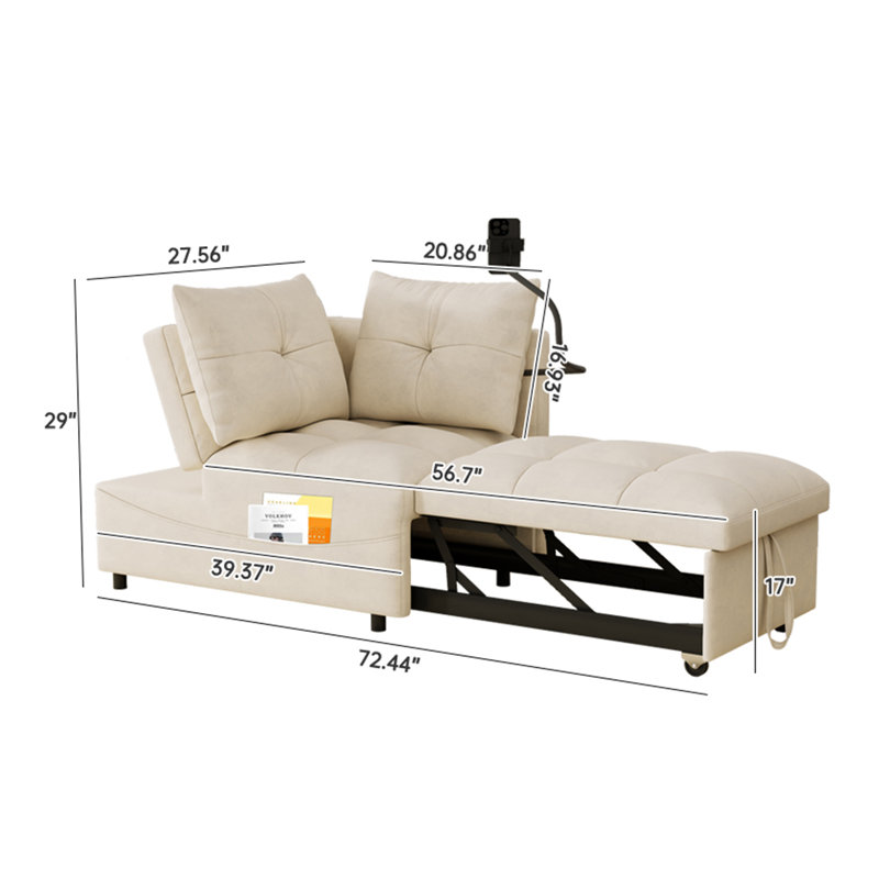 Versatile Convertible Sofa Chair with USB port and Phone Holder, Beige