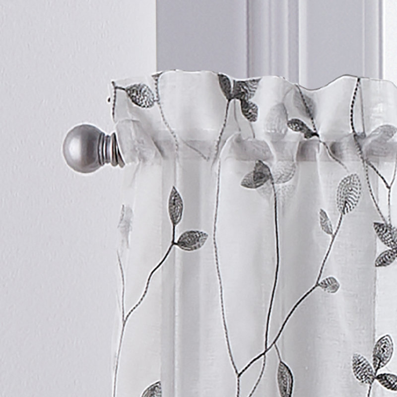 Gray Botanical Embroidery Light-Filtering Polyester Window Tier Curtains