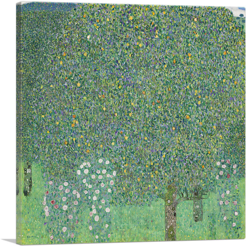 «Rosebushes Under The Trees 1905» par Gustav Klimt - reproduction d'art sur toile tendue, H 12 po x l 12 po x P 1,5 po