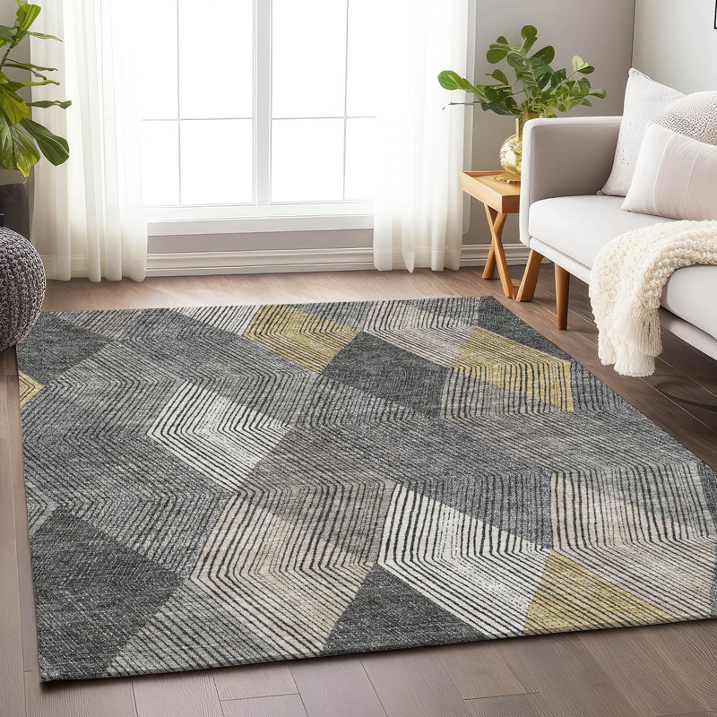 Premium Machine Washable Prisco Pewter Rug, Rectangle 3' x 5'