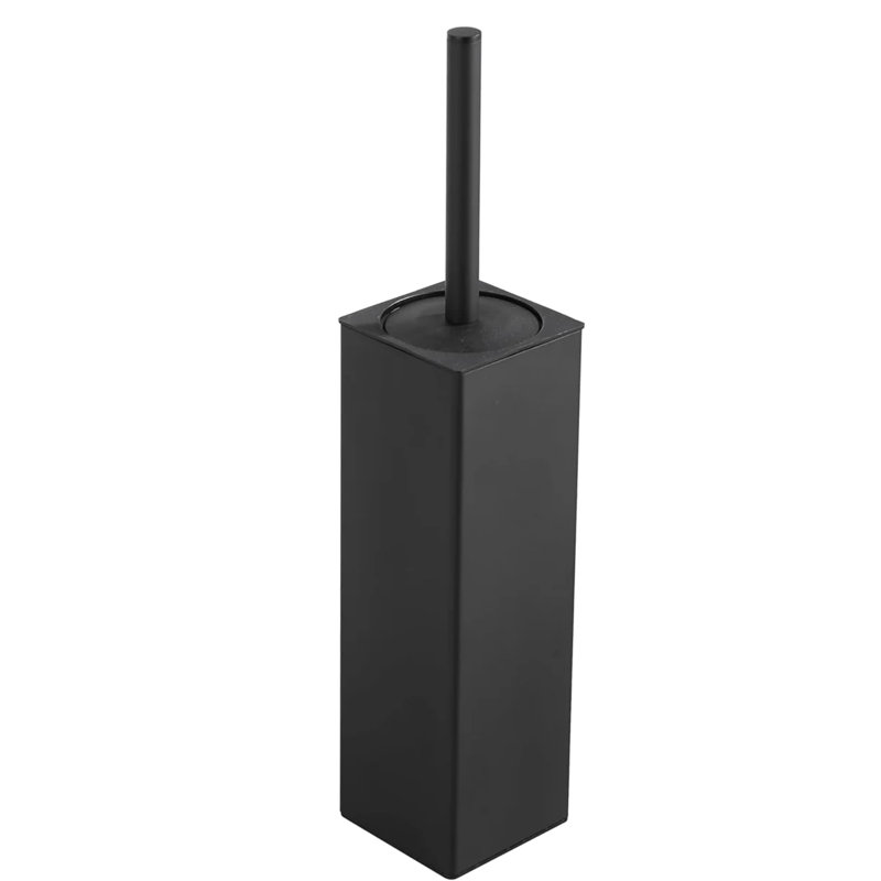 Ensemble de brosse de toilette carré et support noir pour salle de bain