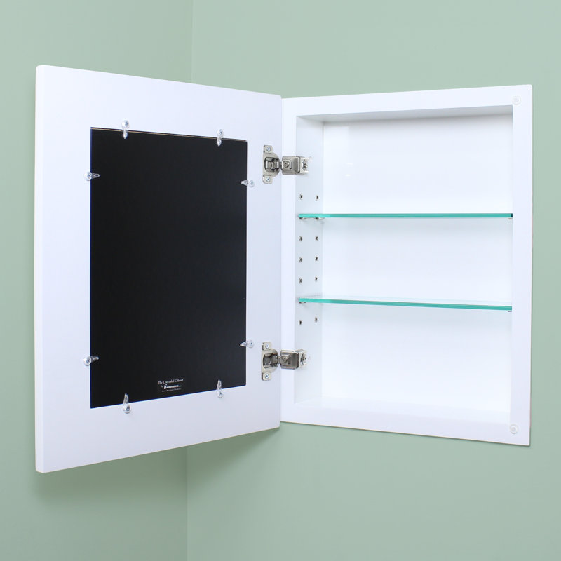 Pharmacie à porte en bois massif, H 18 po x l 14 po x P 3,75 po, Blanc