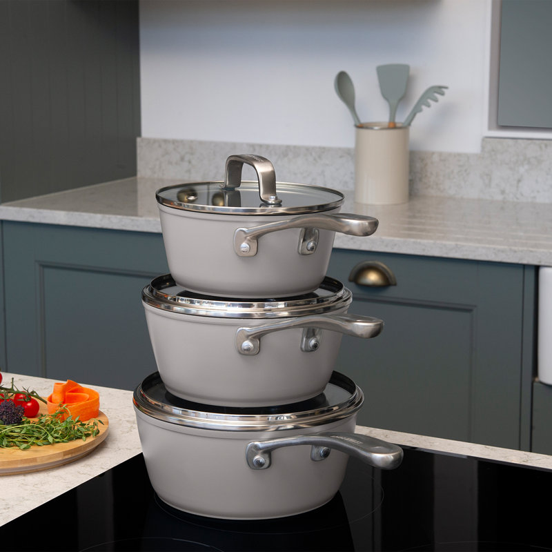 6.02L Aluminum Saucepan Set, Dark Grey