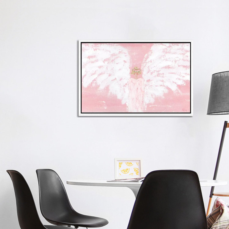 Pink Angel Wide by Ashley Bradley - Painting on Canvas, White Framed Canvas, 101.6 cm H x 66.04 cm W