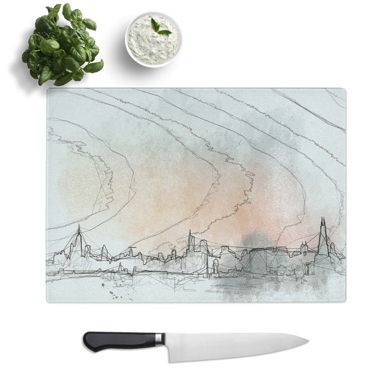Tempered Glass The Chicago Illinois Skyline in Abstract Chopping Board, 39 cm W x 28.5 cm L