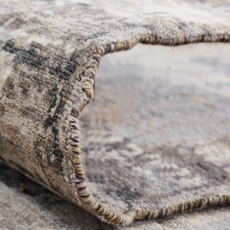 Hand Knotted Wool Abstract Area Rug, Rectangle 3' x 5'