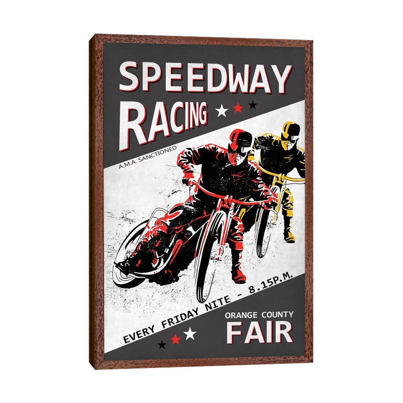 Speedway Racing OC Fair by Mark Rogan - Print on Canvas, 152.4cm H x 101.6cm W x 3.81cm D, Classic Brown Wood Framed