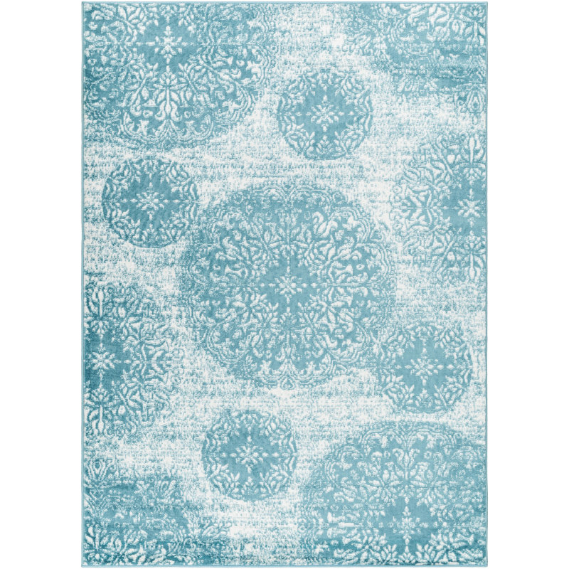 Tapis bleu clair en polypropylène tissé à la machine Zinaida, Rectangle 8 pi 10 po x 12 pi